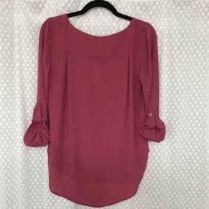 Loft button sleeve pink chiffon top